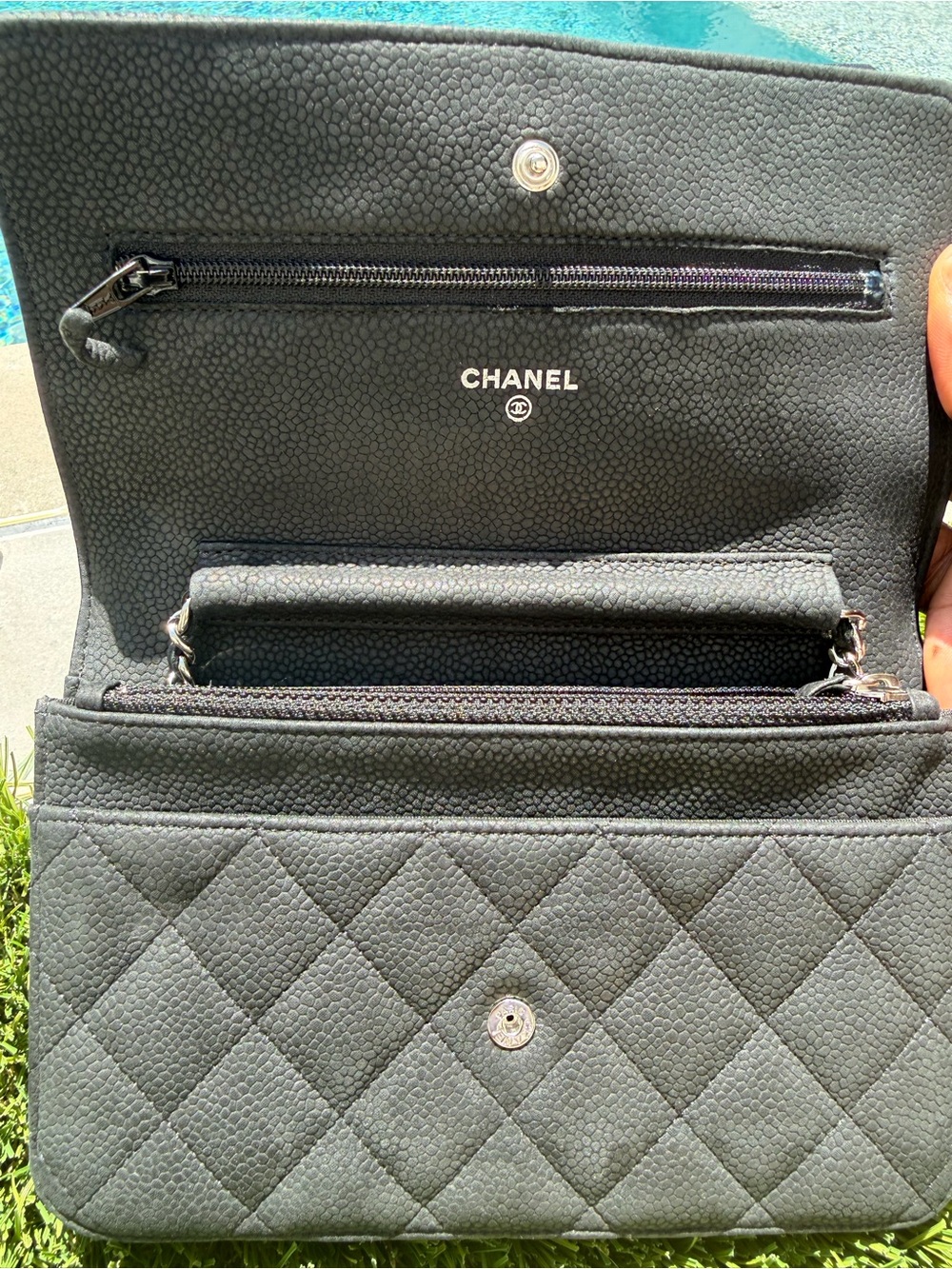 Chanel Wallet on Chain Quilted Caviar Matte Black Color, Silver Chain - Picture 6 of 12